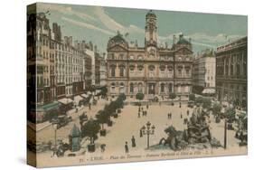 Lyon - Place des Terreaux - Bartholdi Fountain and the Town Hall. Postcard Sent in 1913-French Photographer-Stretched Canvas