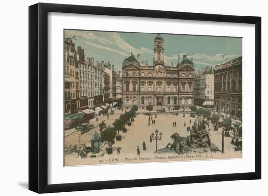 Lyon - Place des Terreaux - Bartholdi Fountain and the Town Hall. Postcard Sent in 1913-French Photographer-Framed Premium Giclee Print