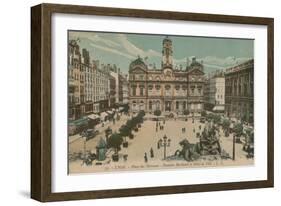 Lyon - Place des Terreaux - Bartholdi Fountain and the Town Hall. Postcard Sent in 1913-French Photographer-Framed Giclee Print