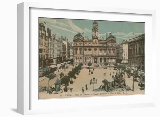 Lyon - Place des Terreaux - Bartholdi Fountain and the Town Hall. Postcard Sent in 1913-French Photographer-Framed Giclee Print