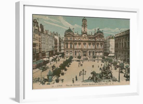 Lyon - Place des Terreaux - Bartholdi Fountain and the Town Hall. Postcard Sent in 1913-French Photographer-Framed Giclee Print