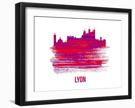 Lyon Skyline Brush Stroke - Red-NaxArt-Framed Art Print