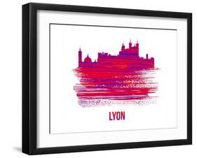 Lyon Skyline Brush Stroke - Red-NaxArt-Framed Art Print