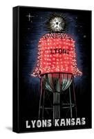 Lyons, Kansas - Watertower - Scratchboard-Lantern Press-Framed Stretched Canvas