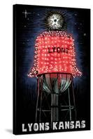 Lyons, Kansas - Watertower - Scratchboard-Lantern Press-Stretched Canvas