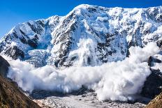 Power of Nature. Real Huge Avalanche Comes from a Big Mountain (Shkhara, 5,193 M), Caucasus, Kabard-Lysogor Roman-Laminated Photographic Print