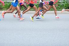 Marathon Running Race, People Feet on City Road-lzf-Mounted Photographic Print