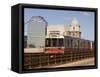 M.B.T.A. (T Train) Crossing Longfellow Bridge, Boston, Massachusetts, New England, USA-Amanda Hall-Framed Stretched Canvas