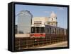 M.B.T.A. (T Train) Crossing Longfellow Bridge, Boston, Massachusetts, New England, USA-Amanda Hall-Framed Stretched Canvas