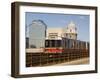 M.B.T.A. (T Train) Crossing Longfellow Bridge, Boston, Massachusetts, New England, USA-Amanda Hall-Framed Photographic Print