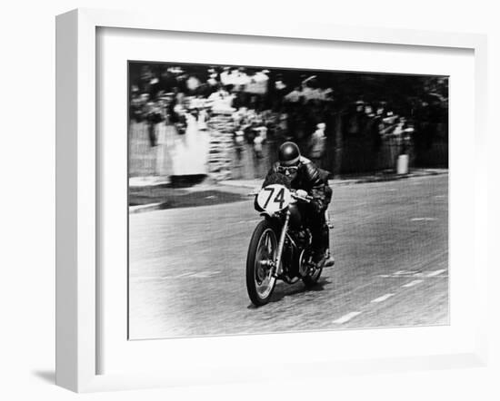 M Barrington on a Moto Guzzi Bike, Isle of Man Tt, 1949-null-Framed Photographic Print