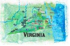 USA Virginia State Travel Poster Map With Highlights And FavoritesL-M. Bleichner-Art Print