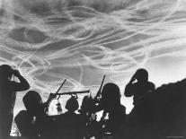 Alerted GIs of M 51 Anti Aircraft Battery Silhouetted Against German-M^s^ Kelly-Framed Stretched Canvas