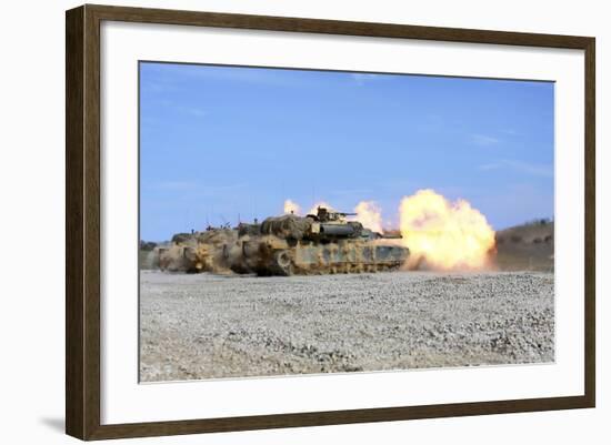 M1A1 Abrams Fire their 120Mm Smoothbore Cannon-null-Framed Photographic Print