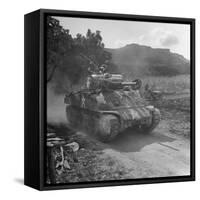 M4 Sherman Tank in Action During the Us Invasion of Saipan-Peter Stackpole-Framed Stretched Canvas