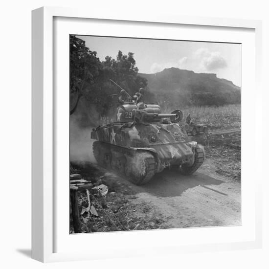 M4 Sherman Tank in Action During the Us Invasion of Saipan-Peter Stackpole-Framed Photographic Print