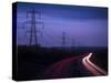 M40 Motorway Light Trails and Power Cables at Dusk, Oxfordshire, England, United Kingdom, Europe-Ian Egner-Stretched Canvas