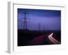 M40 Motorway Light Trails and Power Cables at Dusk, Oxfordshire, England, United Kingdom, Europe-Ian Egner-Framed Photographic Print