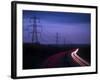 M40 Motorway Light Trails and Power Cables at Dusk, Oxfordshire, England, United Kingdom, Europe-Ian Egner-Framed Photographic Print