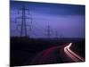 M40 Motorway Light Trails and Power Cables at Dusk, Oxfordshire, England, United Kingdom, Europe-Ian Egner-Mounted Photographic Print