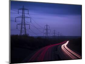 M40 Motorway Light Trails and Power Cables at Dusk, Oxfordshire, England, United Kingdom, Europe-Ian Egner-Mounted Photographic Print