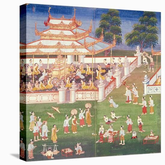 Ma 565 Monks at their Annual Meeting in June in Mandalay, from the Nimi Jataka, 1869-null-Stretched Canvas