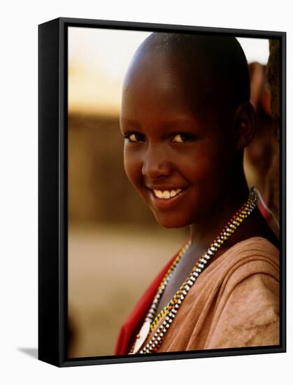 Maasai Girl, Masai Mara National Reserve, Kenya-Tom Cockrem-Framed Stretched Canvas