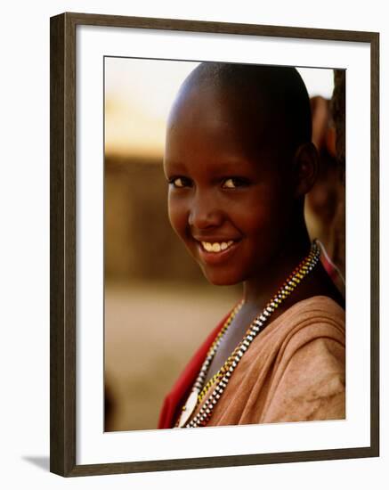 Maasai Girl, Masai Mara National Reserve, Kenya-Tom Cockrem-Framed Premium Photographic Print