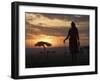 Maasai Tribesman Carrying a Stick on the Savannah at Sunset, Maasai Mara National Reserve, Kenya-Keren Su-Framed Photographic Print