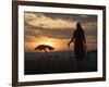 Maasai Tribesman Carrying a Stick on the Savannah at Sunset, Maasai Mara National Reserve, Kenya-Keren Su-Framed Photographic Print