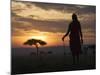 Maasai Tribesman Carrying a Stick on the Savannah at Sunset, Maasai Mara National Reserve, Kenya-Keren Su-Mounted Photographic Print