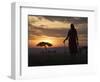 Maasai Tribesman Carrying a Stick on the Savannah at Sunset, Maasai Mara National Reserve, Kenya-Keren Su-Framed Photographic Print