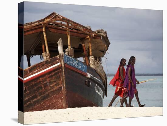 Maasai Warriors on Kendwa Beach, Zanzibar, Tanzania, East Africa, Africa-Andrew Mcconnell-Stretched Canvas