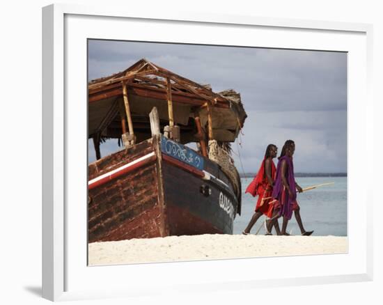 Maasai Warriors on Kendwa Beach, Zanzibar, Tanzania, East Africa, Africa-Andrew Mcconnell-Framed Photographic Print