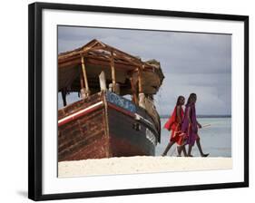 Maasai Warriors on Kendwa Beach, Zanzibar, Tanzania, East Africa, Africa-Andrew Mcconnell-Framed Photographic Print