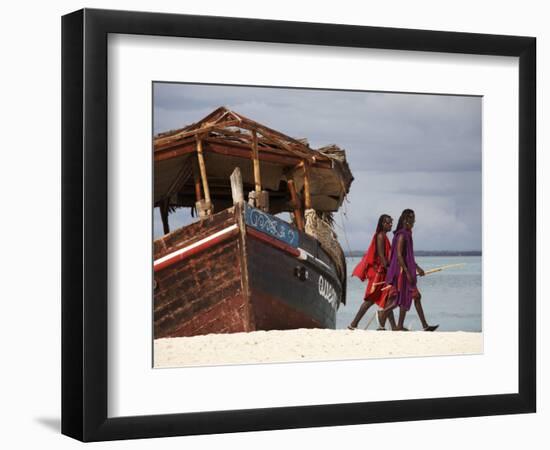 Maasai Warriors on Kendwa Beach, Zanzibar, Tanzania, East Africa, Africa-Andrew Mcconnell-Framed Photographic Print