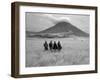 Maasai Warriors Stride across Golden Grass Plains at Foot of Ol Doinyo Lengai, 'Mountain of God'-Nigel Pavitt-Framed Premium Photographic Print