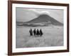 Maasai Warriors Stride across Golden Grass Plains at Foot of Ol Doinyo Lengai, 'Mountain of God'-Nigel Pavitt-Framed Photographic Print