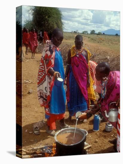 Maasai Women Cooking for Wedding Feast, Amboseli, Kenya-Alison Jones-Stretched Canvas