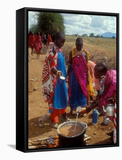 Maasai Women Cooking for Wedding Feast, Amboseli, Kenya-Alison Jones-Framed Stretched Canvas