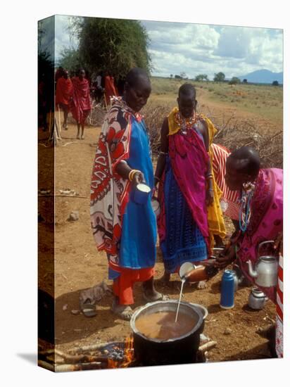 Maasai Women Cooking for Wedding Feast, Amboseli, Kenya-Alison Jones-Stretched Canvas