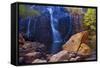 Mac Kenzie Falls Water Cascades Down Red Cliffs-null-Framed Stretched Canvas