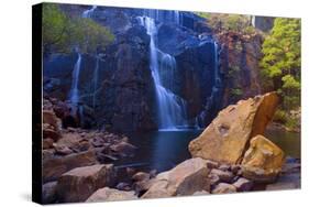 Mac Kenzie Falls Water Cascades Down Red Cliffs-null-Stretched Canvas