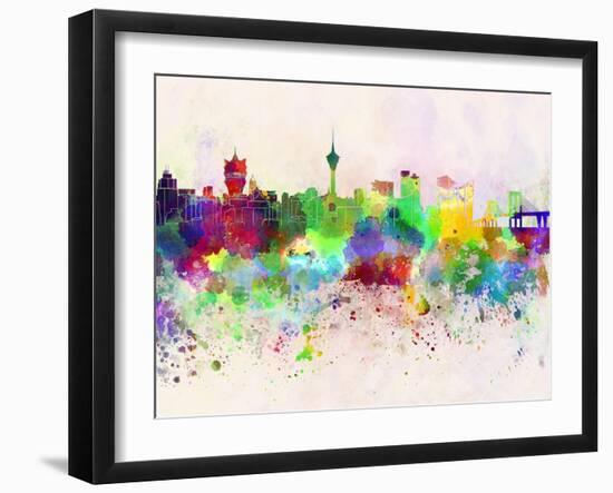 Macau Skyline in Watercolor Background-paulrommer-Framed Art Print