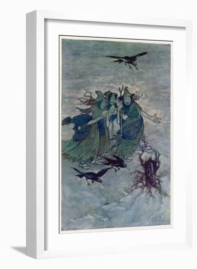 Macbeth, Act I Scene III: The Three Witches: "So Wither'd and Wild in Their Attire"-Charles Folkard-Framed Art Print