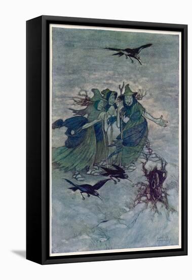 Macbeth, Act I Scene III: The Three Witches: "So Wither'd and Wild in Their Attire"-Charles Folkard-Framed Stretched Canvas