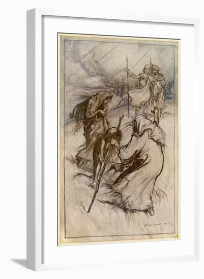 Macbeth Meets Witches-Arthur Rackham-Framed Art Print