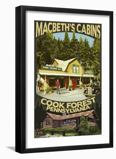 Macbeth's Cabins - Cook Forest, Pennsylvania-Lantern Press-Framed Art Print