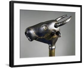 Mace in Shape of an Ox Head in Steel and Gold with Inscriptions in Arabic-null-Framed Giclee Print