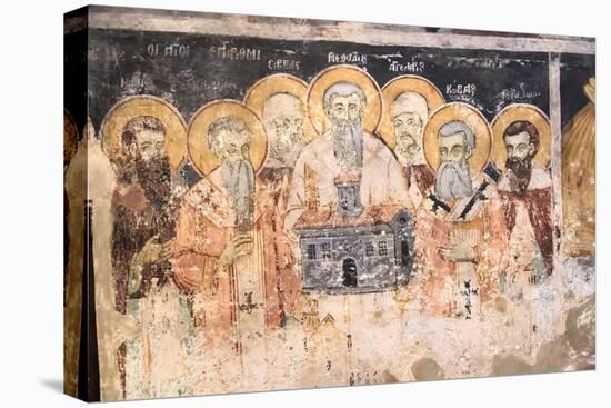 Macedonia, Lake Ohrid. St. Naum Monastery. Frescos of St. Cyril and Methody and Students-Emily Wilson-Stretched Canvas